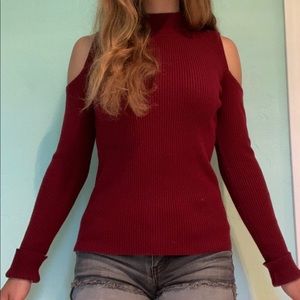 Long sleeved maroon turtleneck
